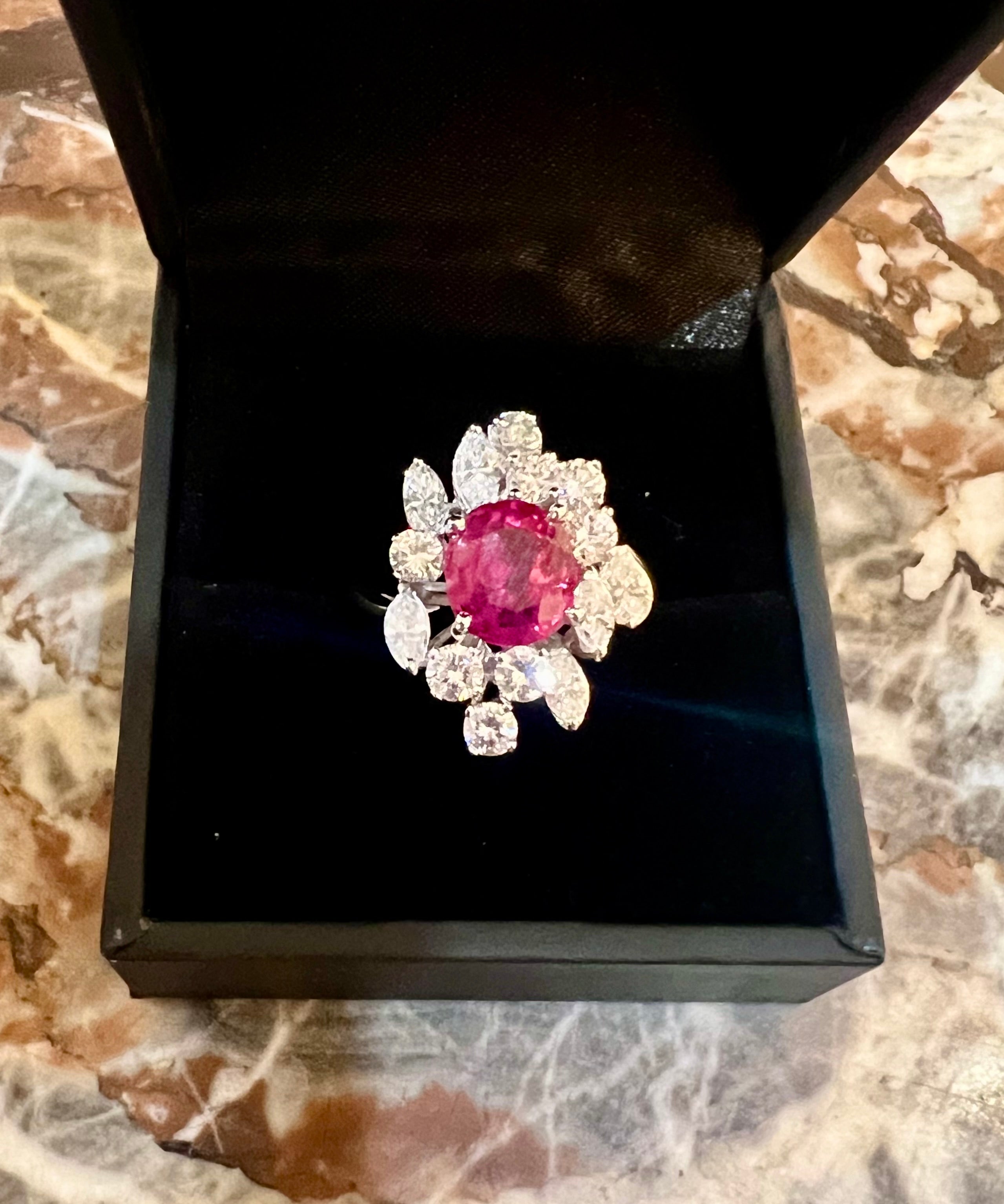 Certified Retro Ruby Diamonds 18 Carats White Gold Ring