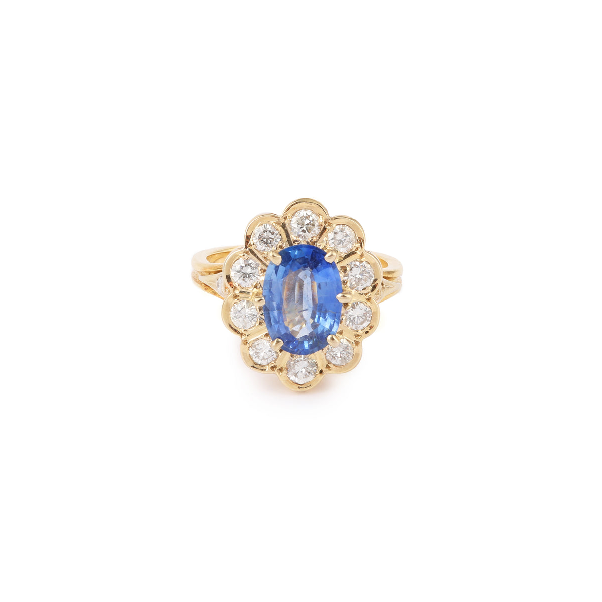 Bague Pompadour Saphir 2.10 Carats Diamants Or Jaune 18 Carats