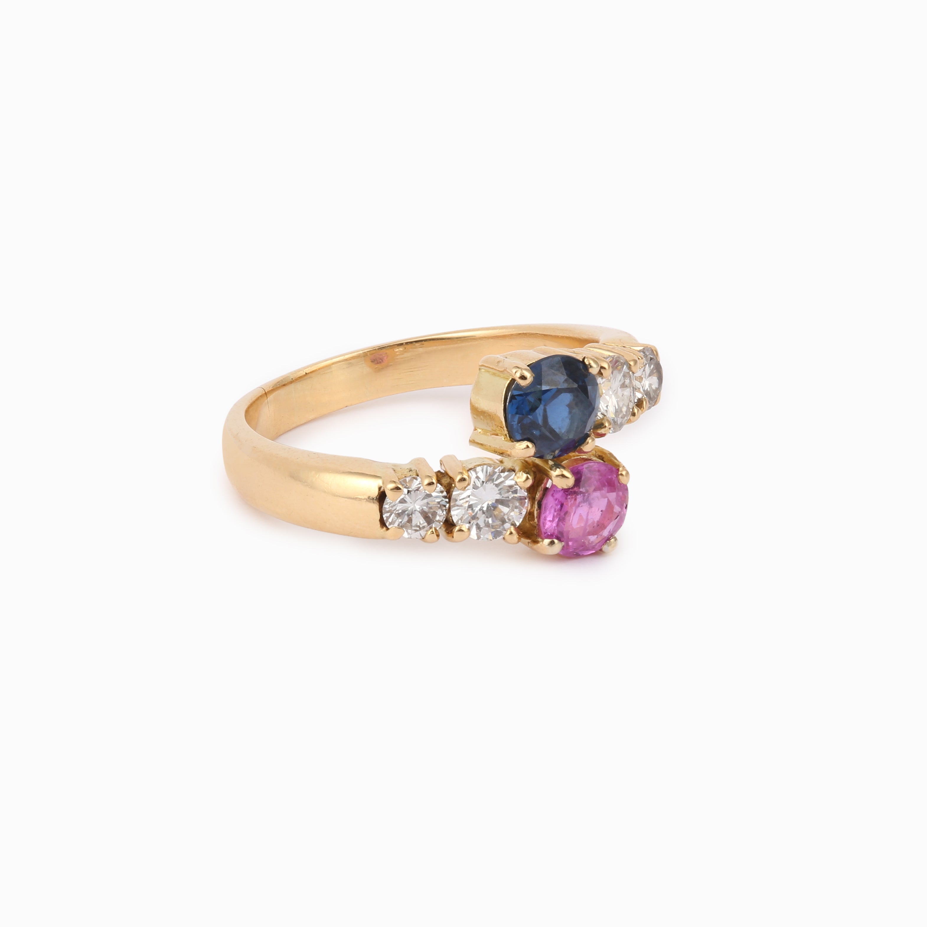 Bague Toi & Moi 1.60 Carats Saphir Saphir Rose Diamant Or Jaune 18 Carats