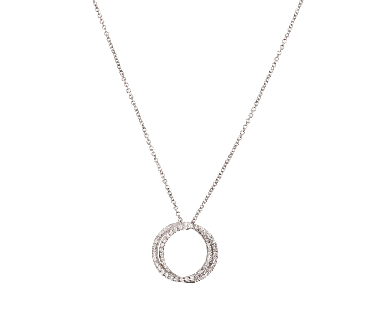Two Circles Pave Necklace Diamonds 18K White Gold