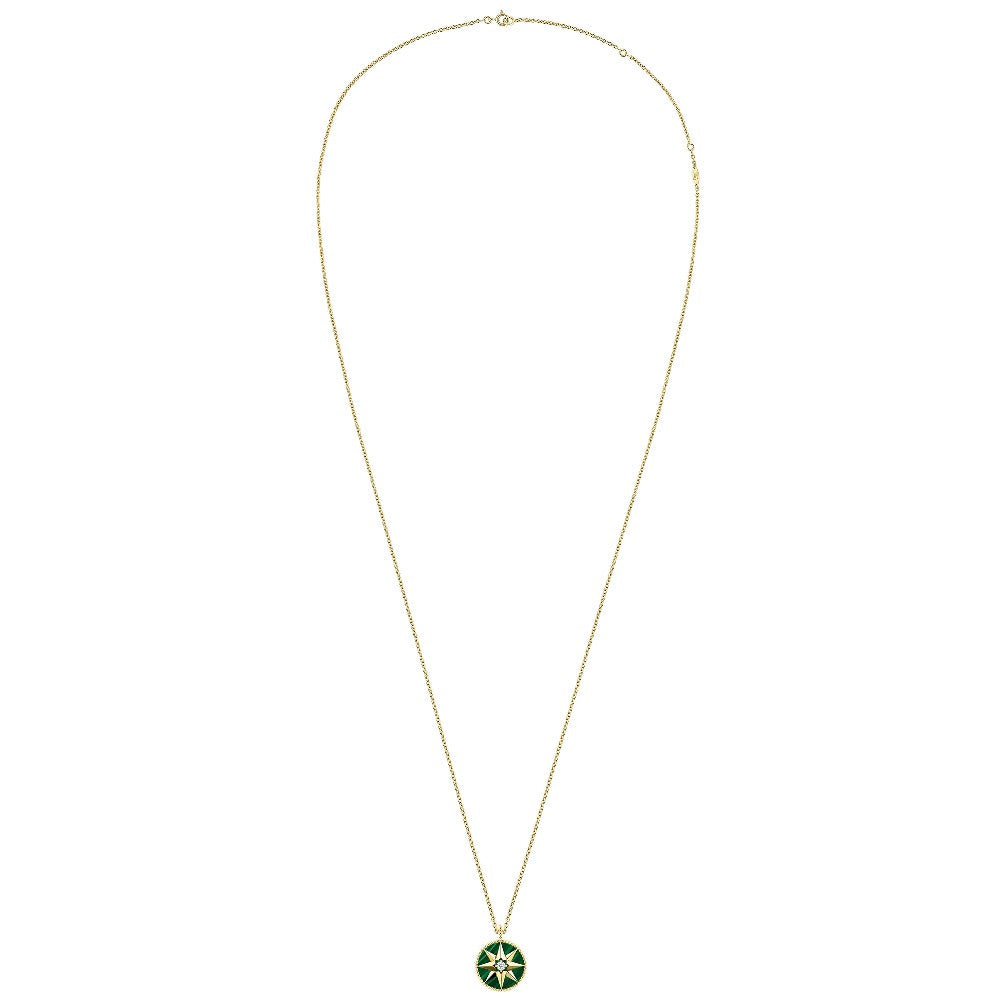 Collier Dior Rose des Vents Moyen Modèle Malachite Diamant Or Jaune 18 Carats