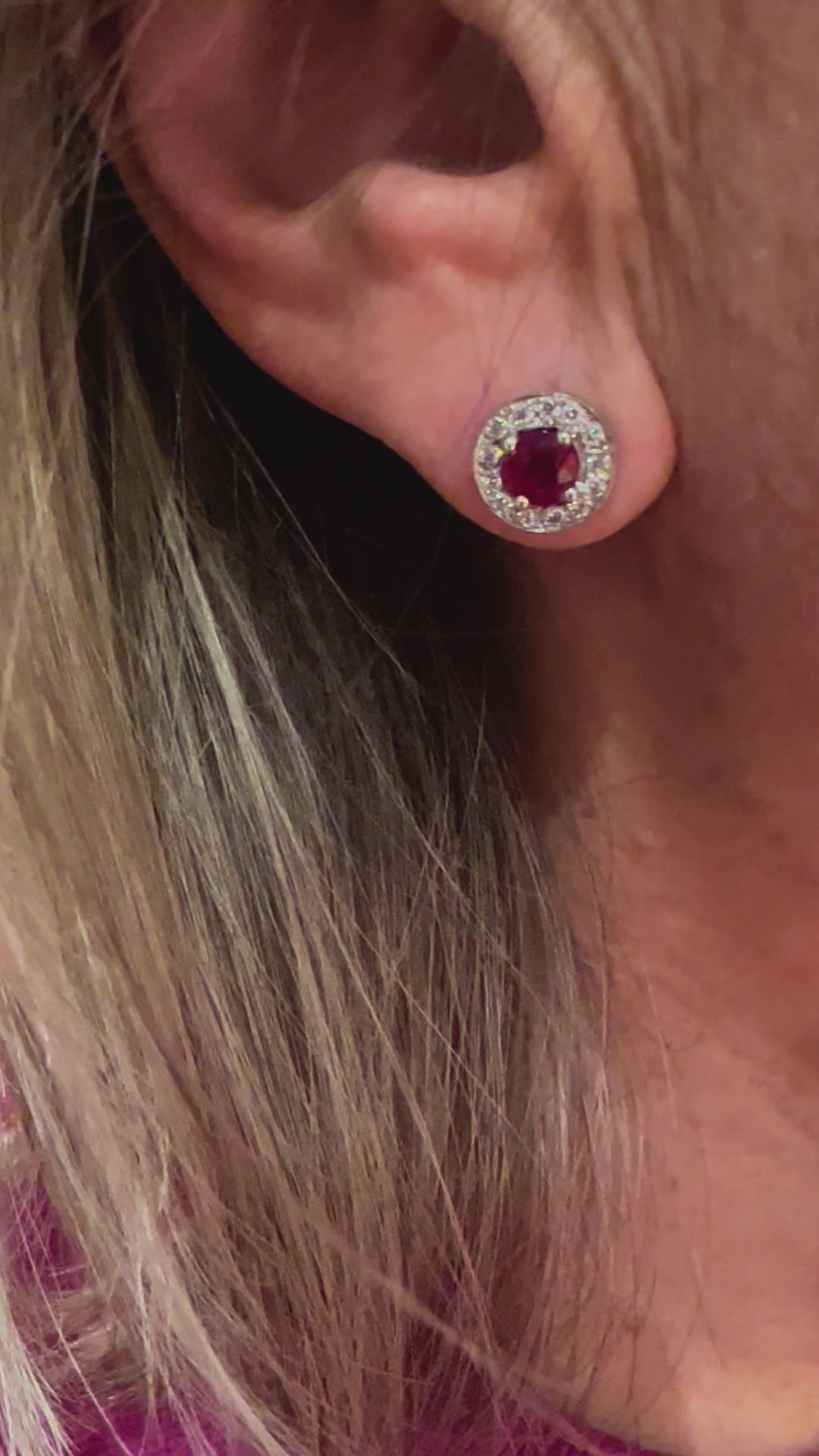 Boucles d'Oreilles Rubis Birman Diamants Or Gris 18 Carats