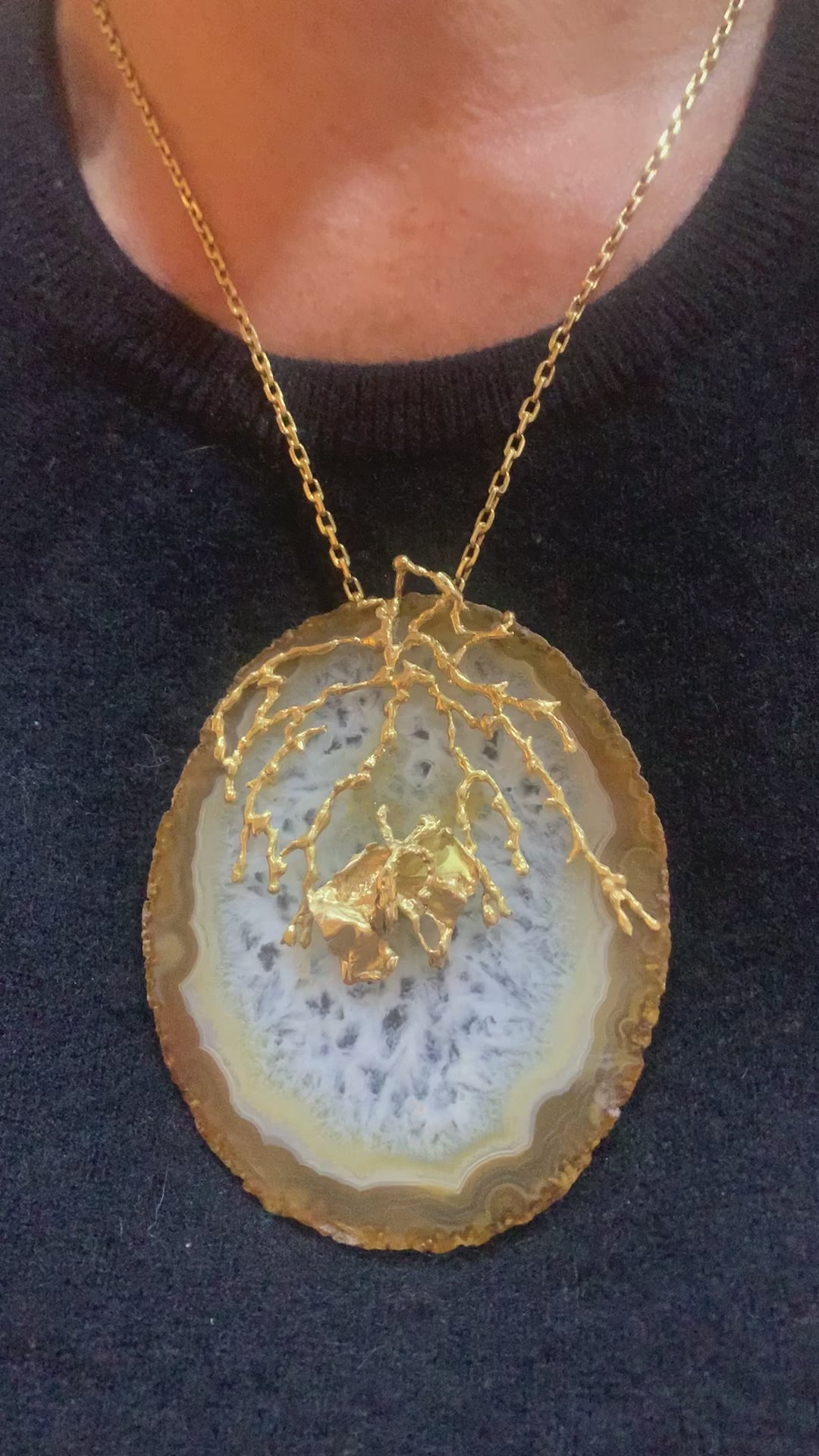 Pendentif Vintage Agate Or Jaune 18 Carats