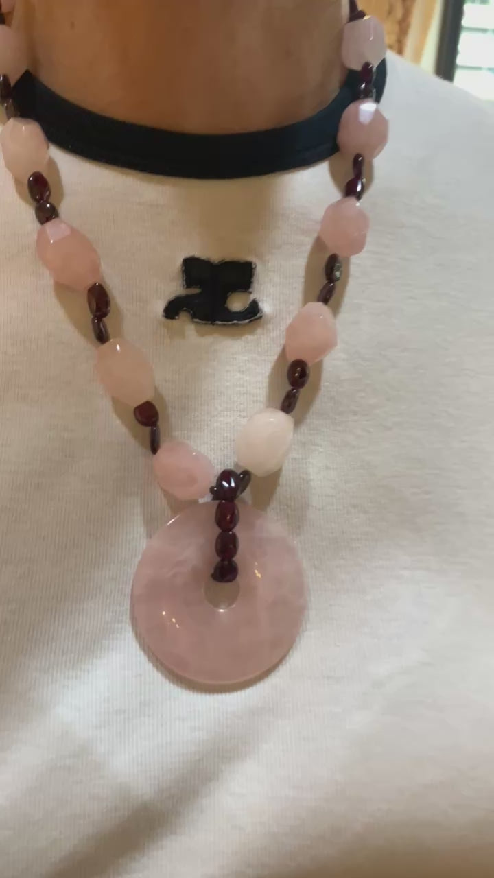 Collier Vintage Quartz Rose Grenats