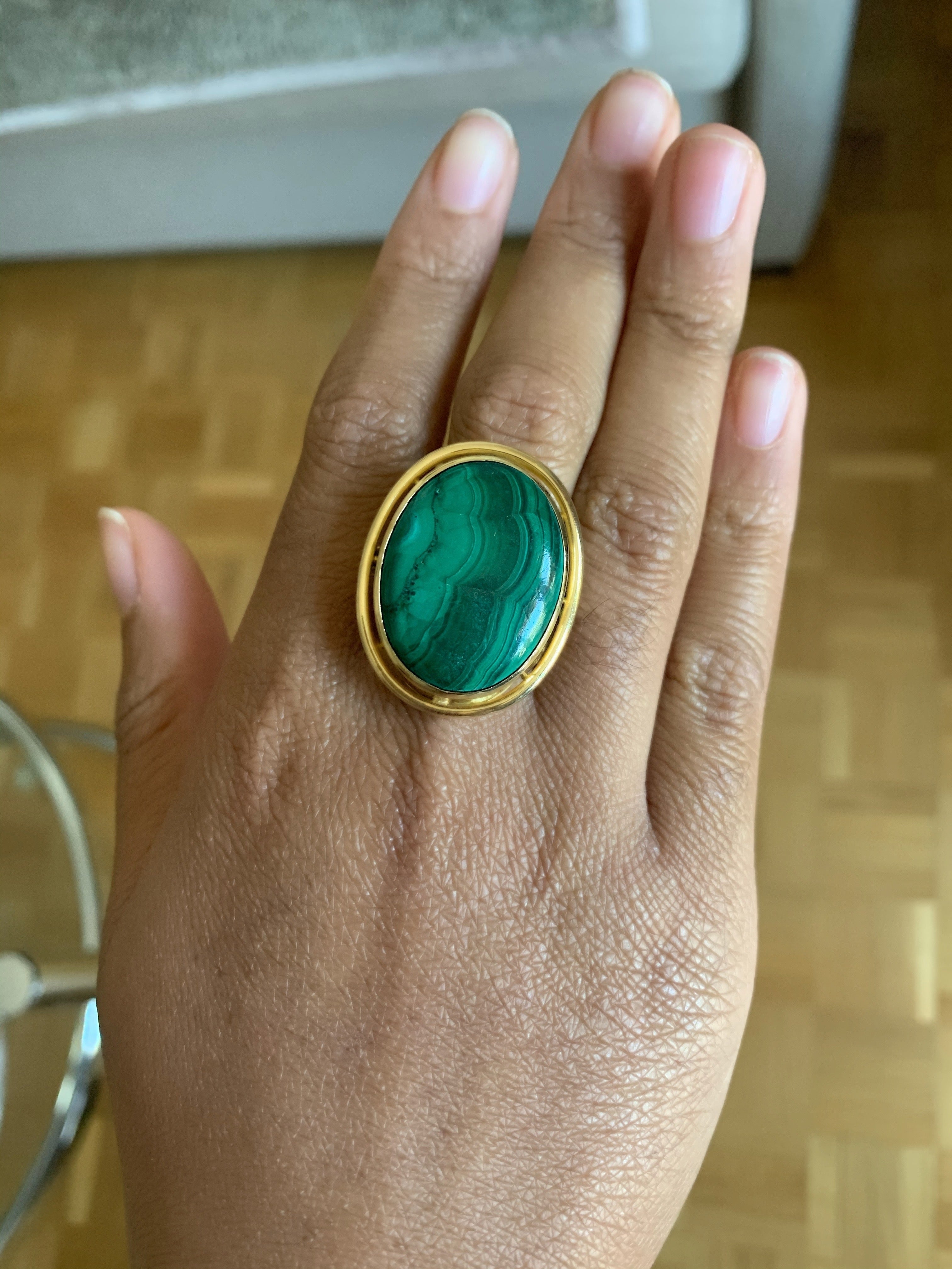Petite DY Elements Ring in 18K Yellow Gold with Malachite and Pavé Diamonds